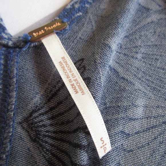 Free People Navy BOHO Patterned Cold Shoulder Top - Picture 6 of 8